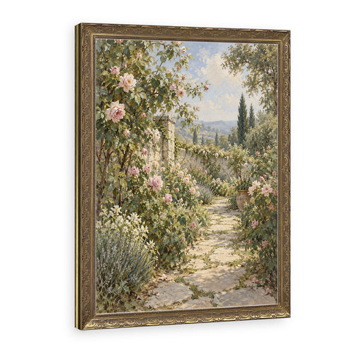 The Rose Walk Wall Art in a Gold Ornate Frame