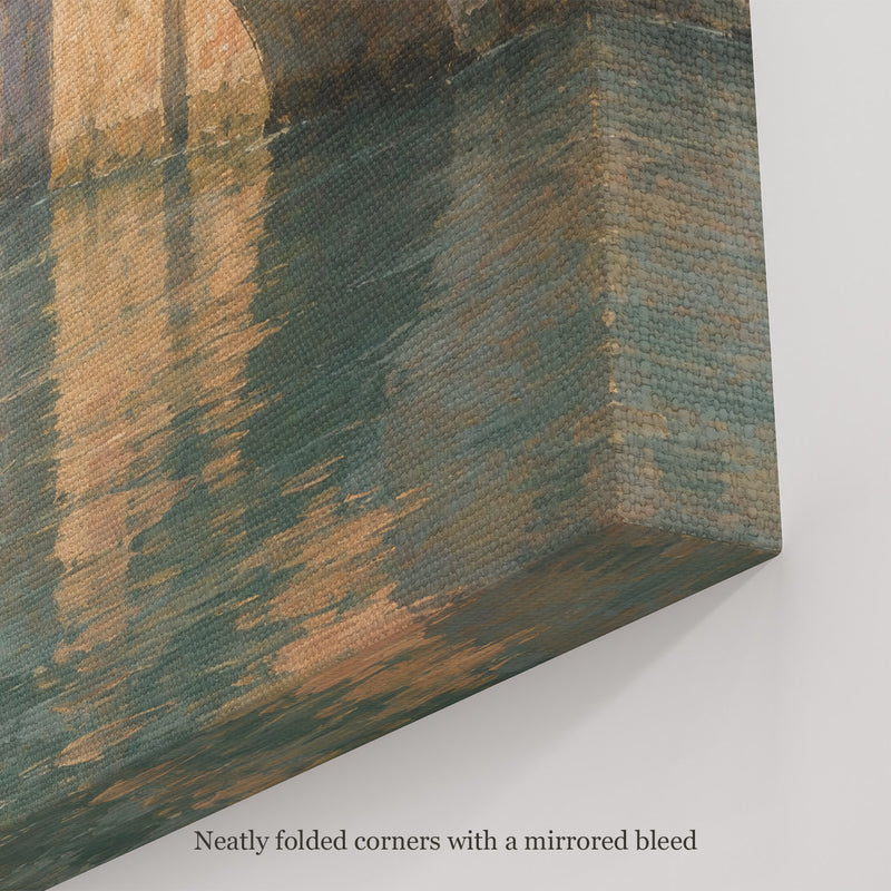 Across the Little Bridge Wall Art, canvas corner with neatly folded corners and a mirrored bleed
