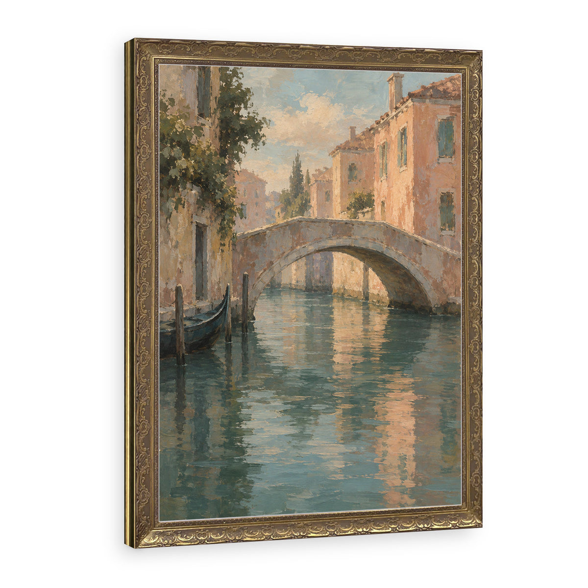 Across the Little Bridge Wall Art in a Gold Ornate Frame