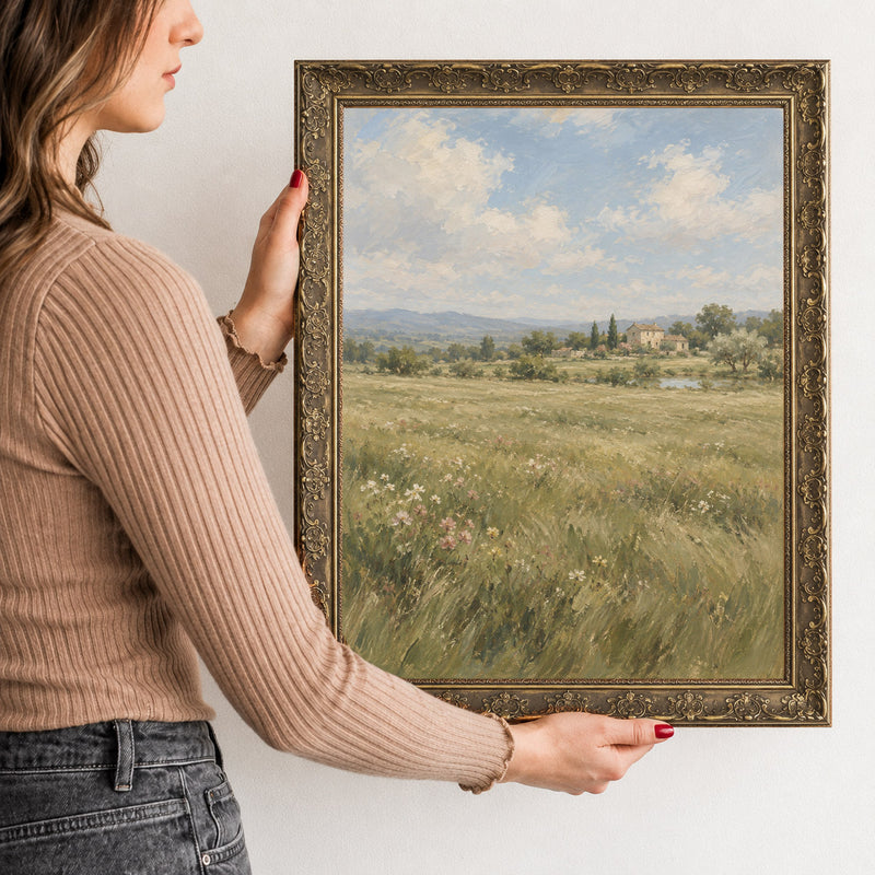 Across the Meadow Wall Art in a Gold Ornate Frame, held to show its size