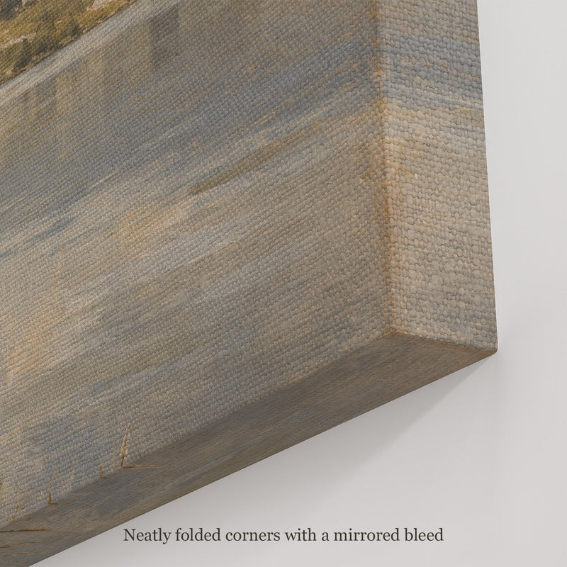 Along the Lake Shore Wall Art, canvas corner with neatly folded corners and a mirrored bleed