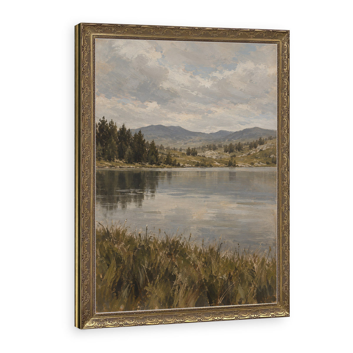 Along the Lake Shore Wall Art in a Gold Ornate Frame