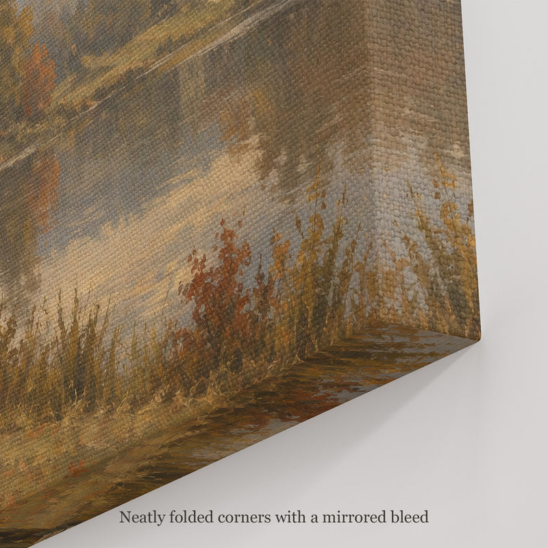 Bench Beneath the Oak Wall Art, canvas corner with neatly folded corners and a mirrored bleed
