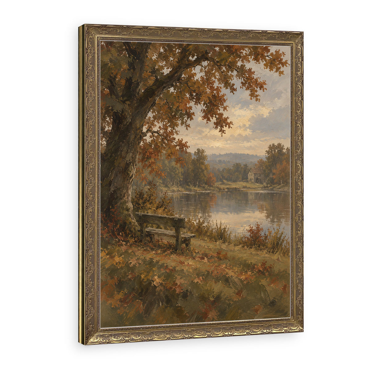 Bench Beneath the Oak Wall Art in a Gold Ornate Frame