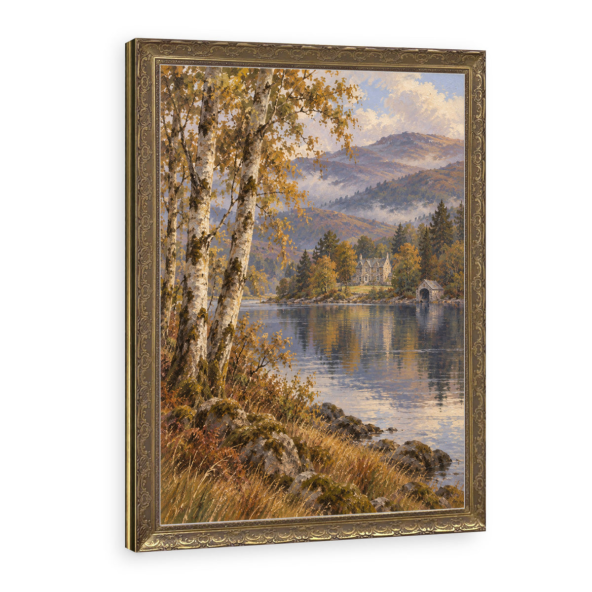 Birches at the Shore Wall Art in a Gold Ornate Frame