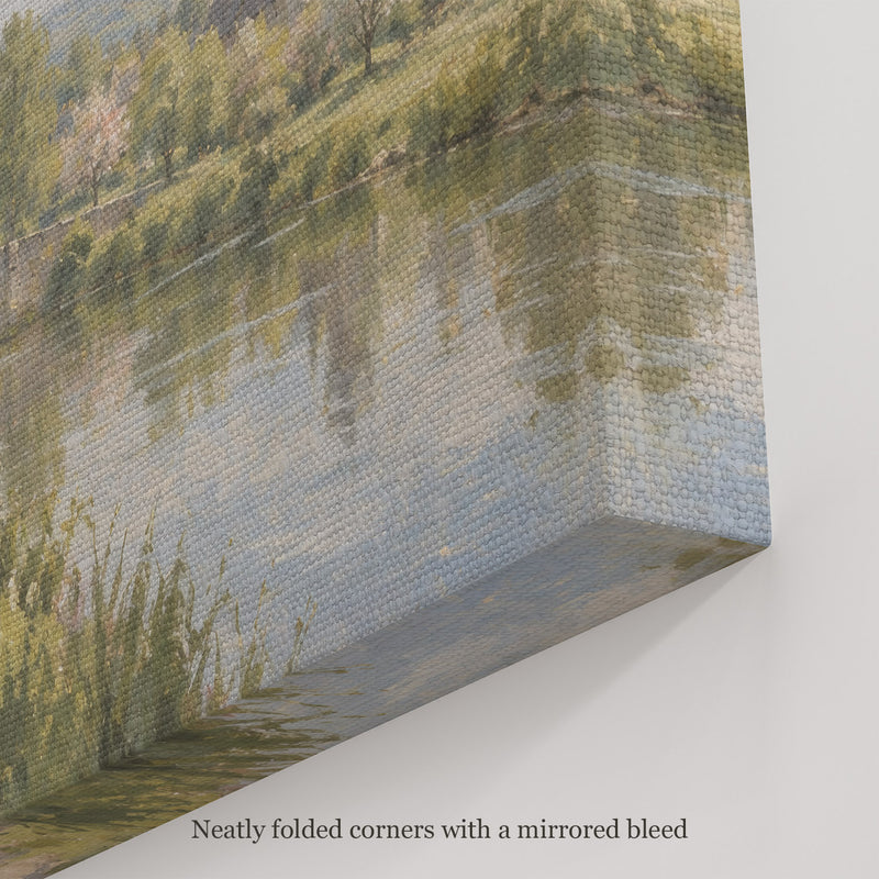Blossom over the Towpath Wall Art, canvas corner with neatly folded corners and a mirrored bleed