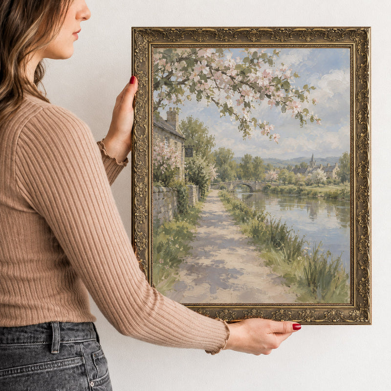 Blossom over the Towpath Wall Art in a Gold Ornate Frame, held to show its size
