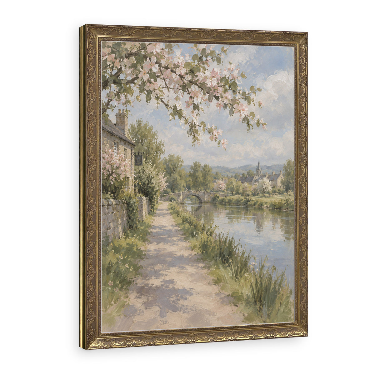 Blossom over the Towpath Wall Art in a Gold Ornate Frame