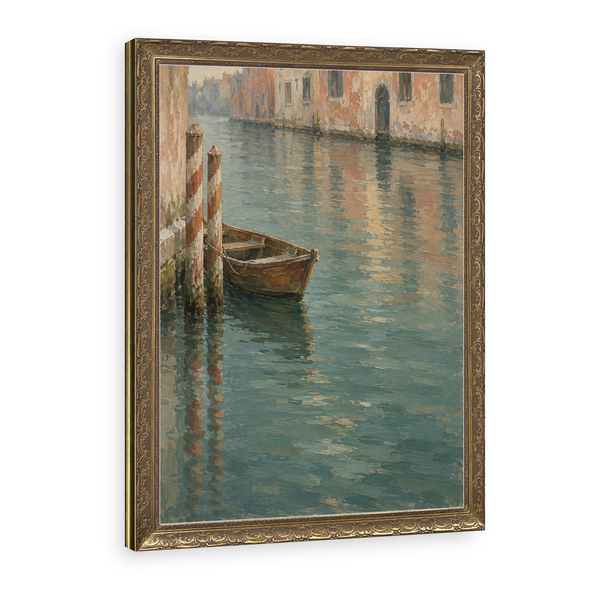Boat at Rest Wall Art in a Gold Ornate Frame