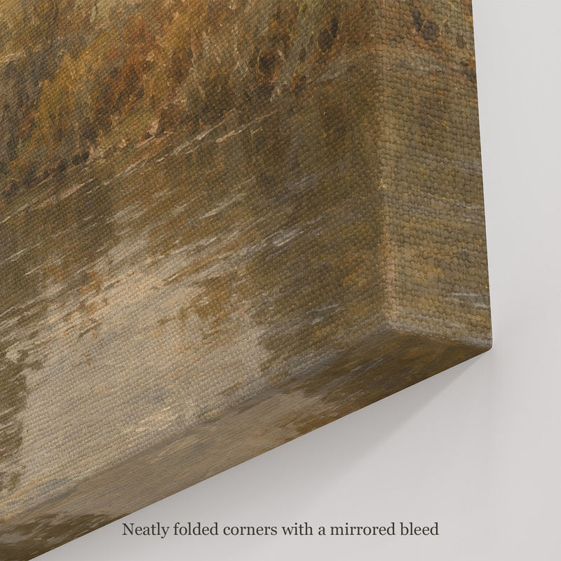 Bridge over the Mill Stream Wall Art, canvas corner with neatly folded corners and a mirrored bleed
