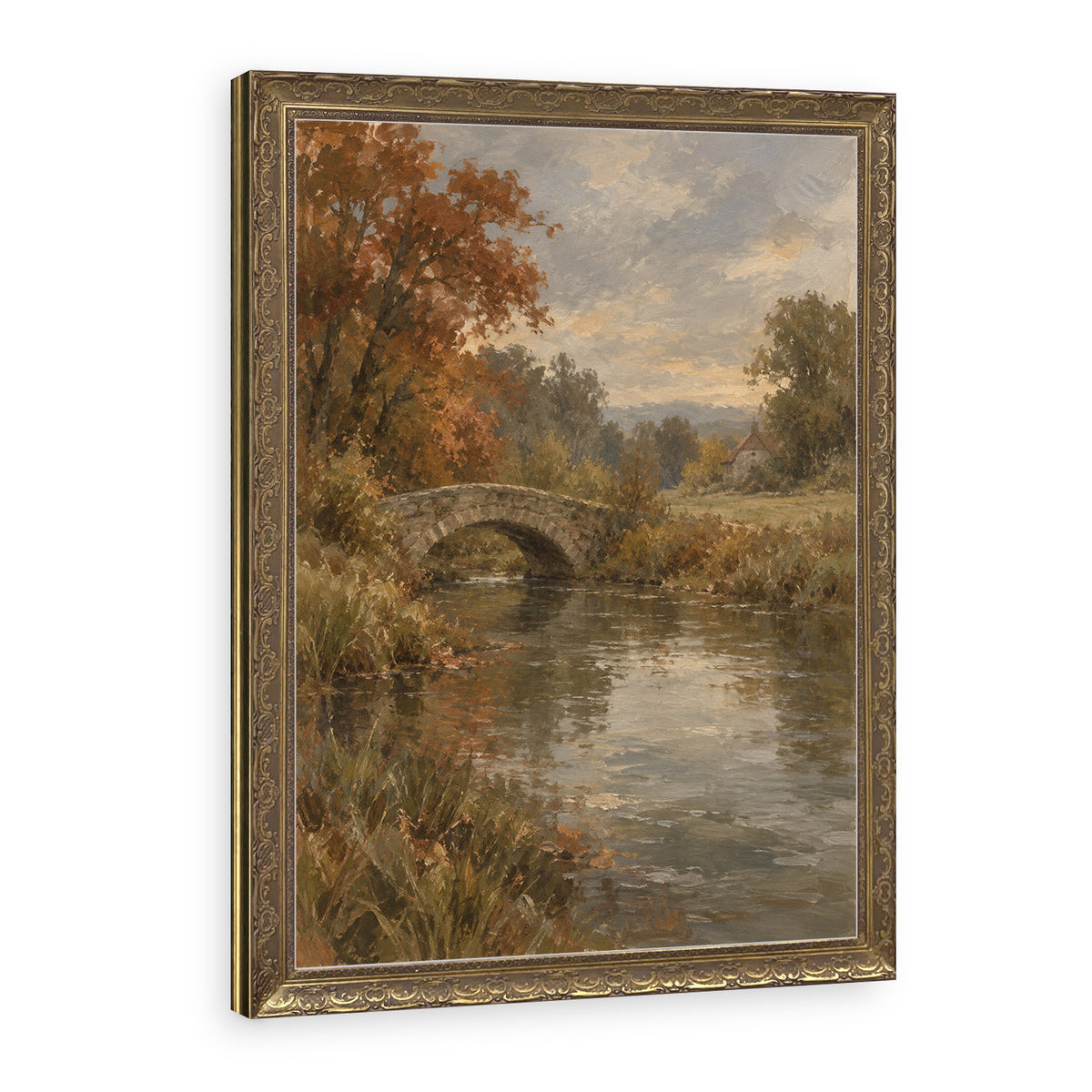 Bridge over the Mill Stream Wall Art in a Gold Ornate Frame