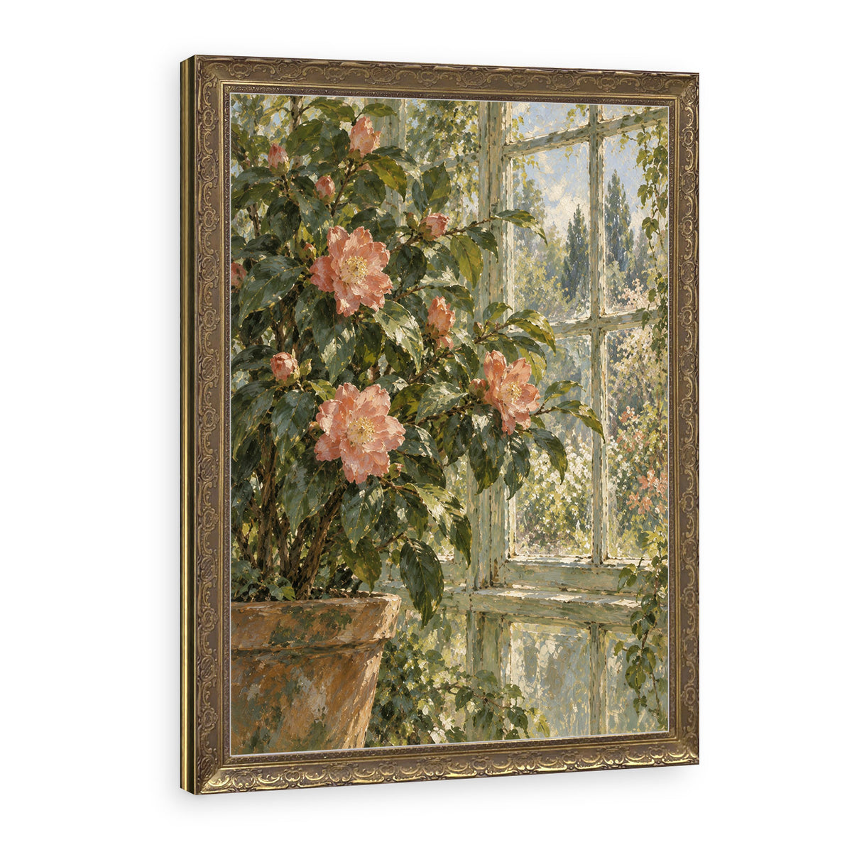 Camellia by the Panes Wall Art in a Gold Ornate Frame