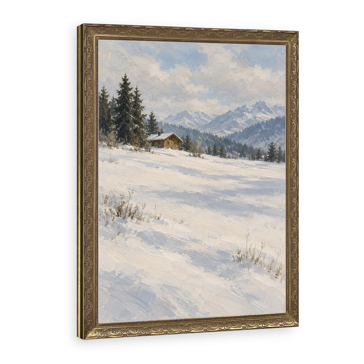 Chalet at the Meadow's Edge Wall Art in a Gold Ornate Frame