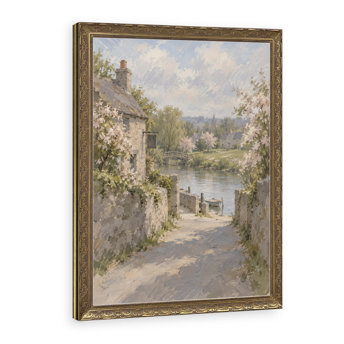 Lane to the River Landing Wall Art in a Gold Ornate Frame