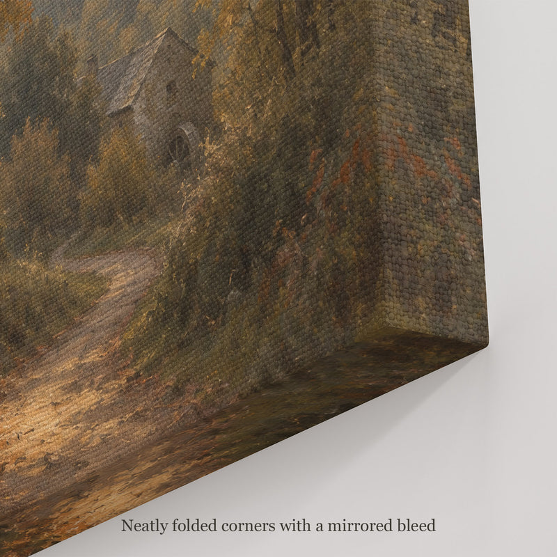 Last Light on the Path Wall Art, canvas corner with neatly folded corners and a mirrored bleed