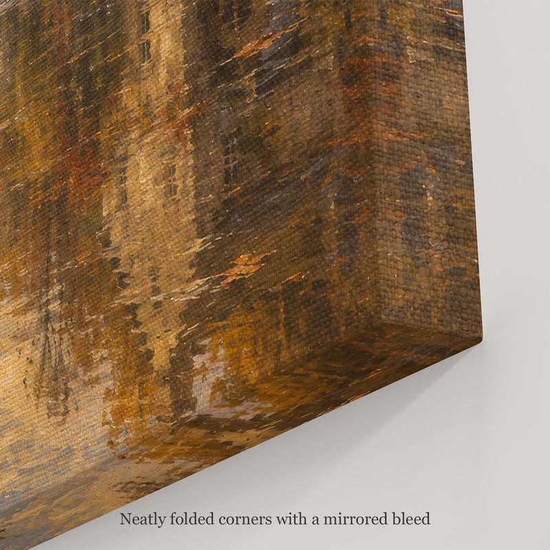 Leaves on Still Water Wall Art, canvas corner with neatly folded corners and a mirrored bleed