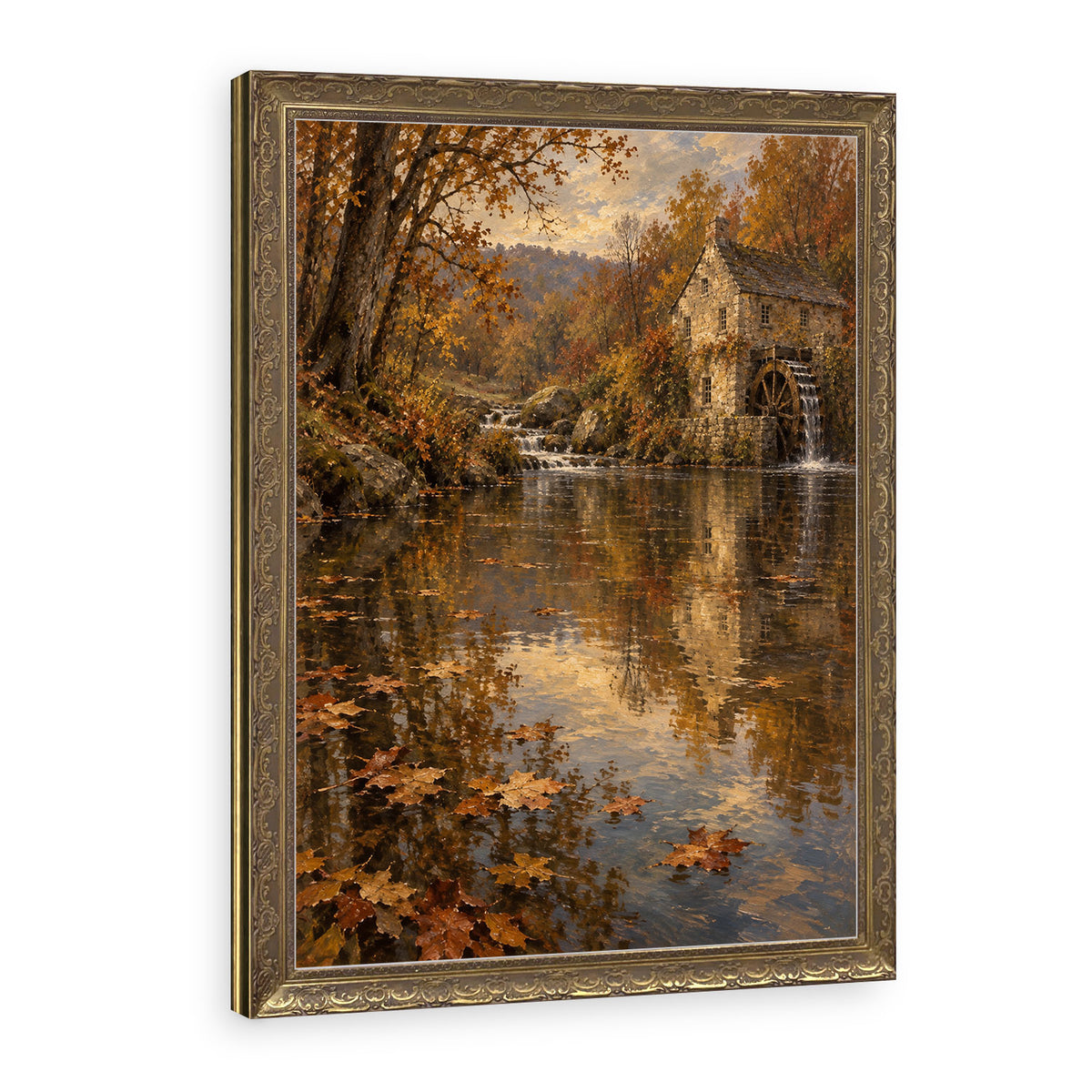 Leaves on Still Water Wall Art in a Gold Ornate Frame