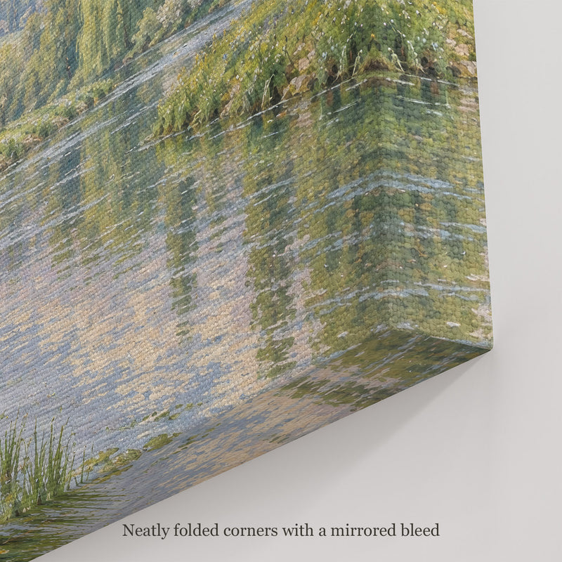 Meadow at the River Bend Wall Art, canvas corner with neatly folded corners and a mirrored bleed