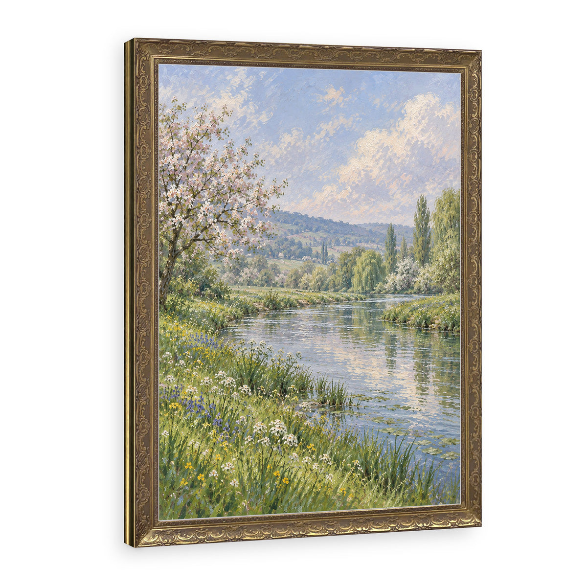 Meadow at the River Bend Wall Art in a Gold Ornate Frame