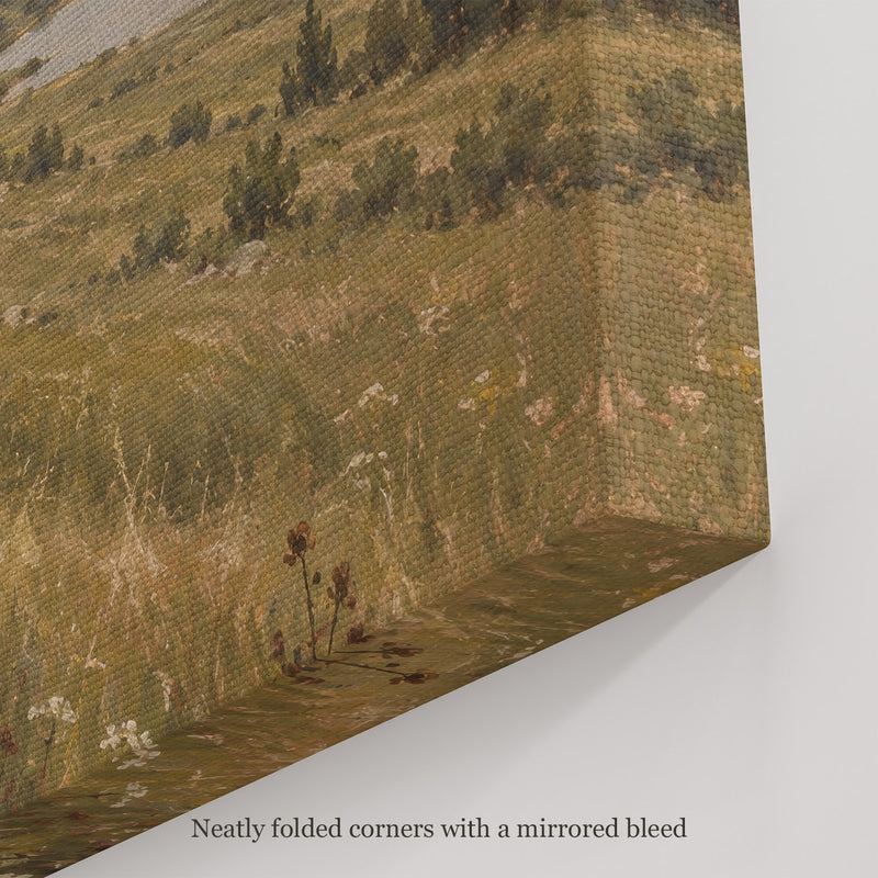Meadow Beneath the Ridge Wall Art, canvas corner with neatly folded corners and a mirrored bleed
