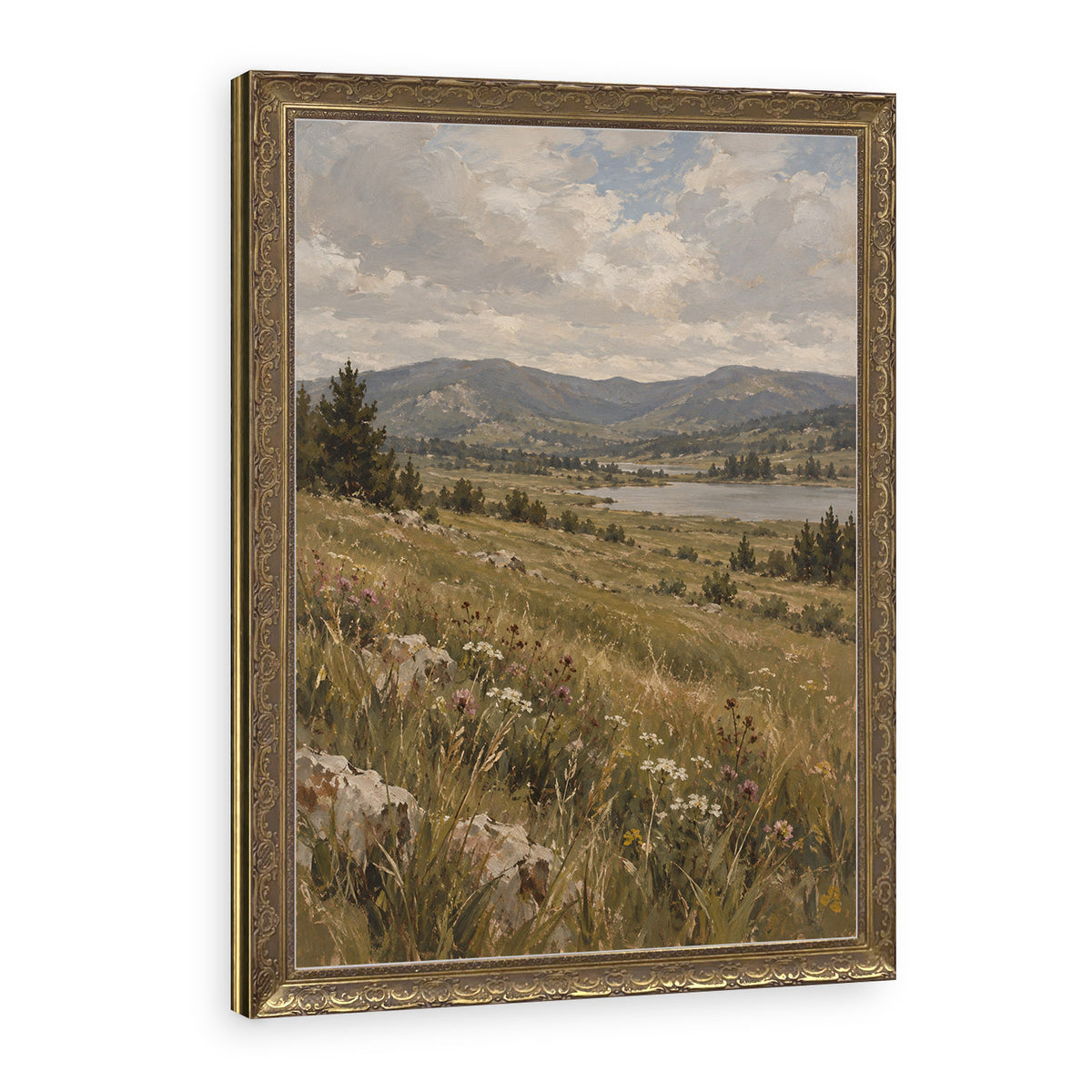 Meadow Beneath the Ridge Wall Art in a Gold Ornate Frame