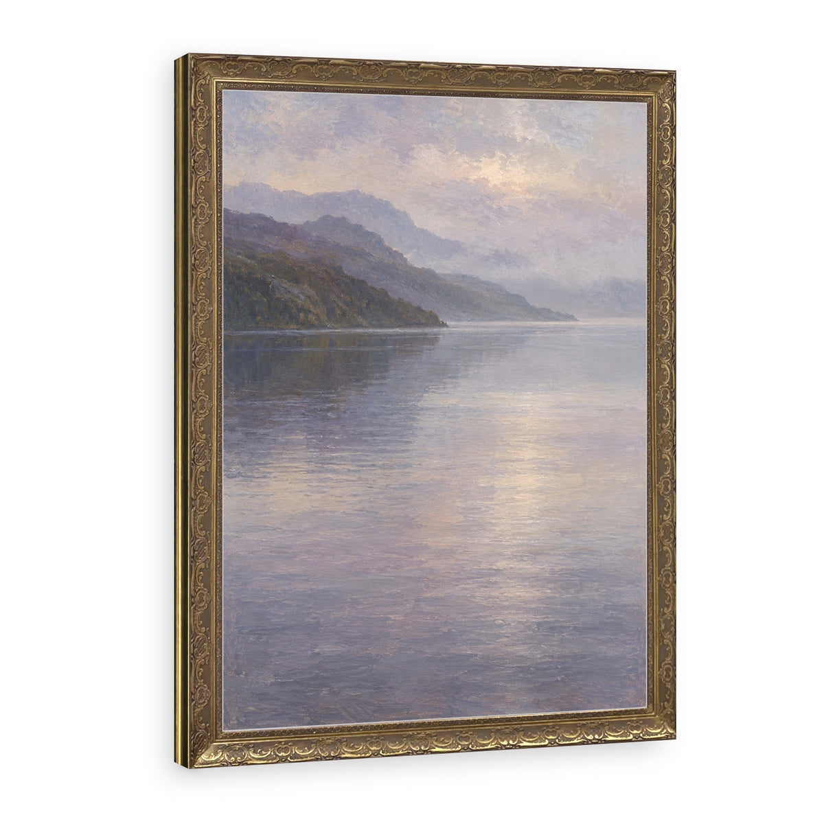 Morning Mist on the Loch Wall Art in a Gold Ornate Frame