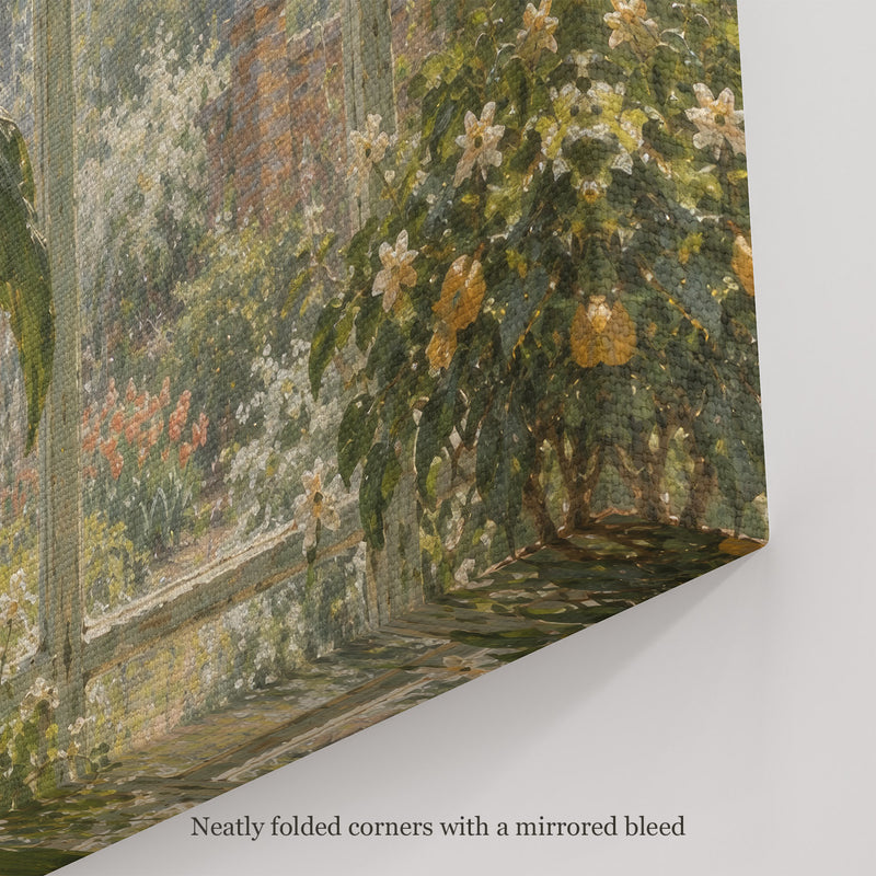 Spring Rain on the Glass Wall Art, canvas corner with neatly folded corners and a mirrored bleed