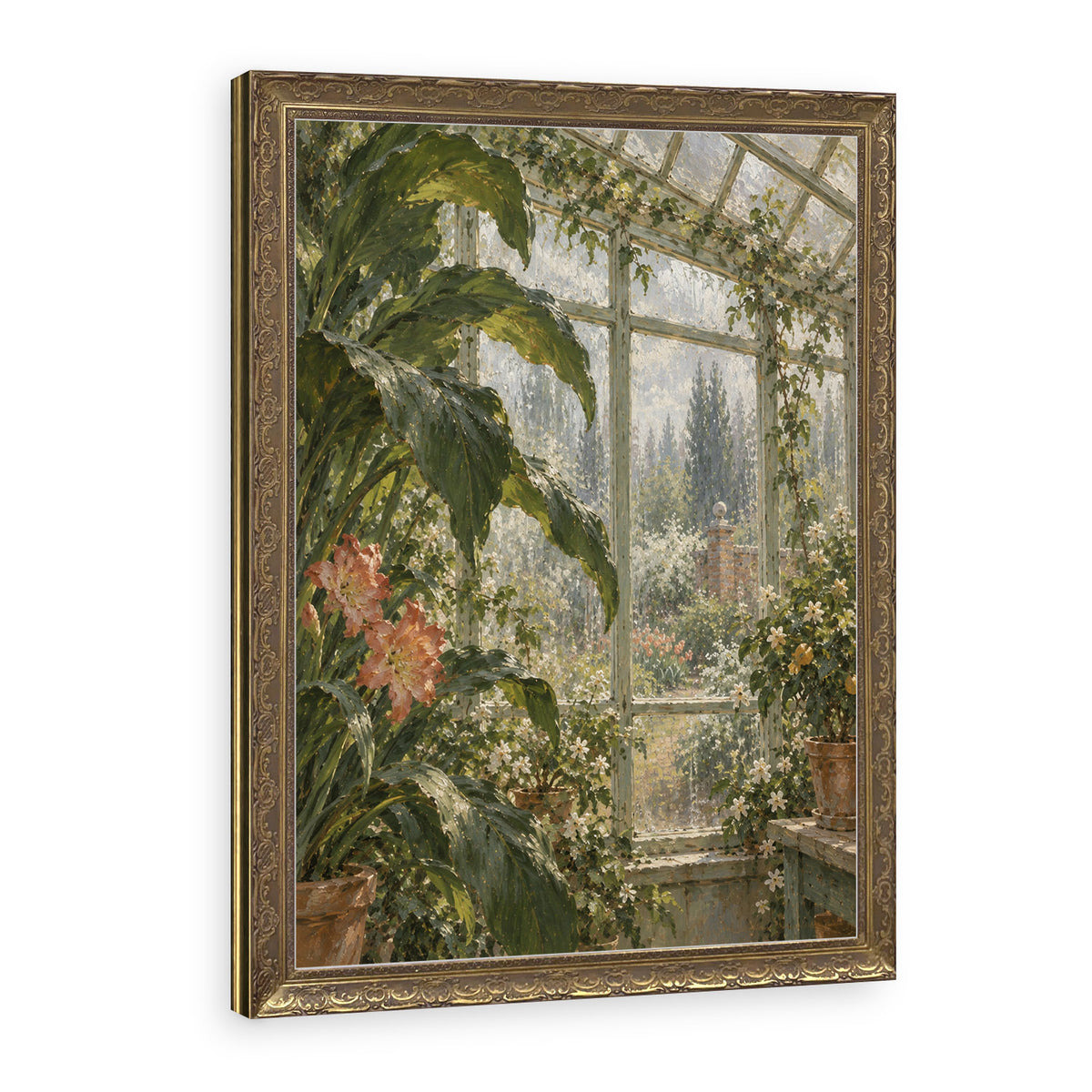 Spring Rain on the Glass Wall Art in a Gold Ornate Frame