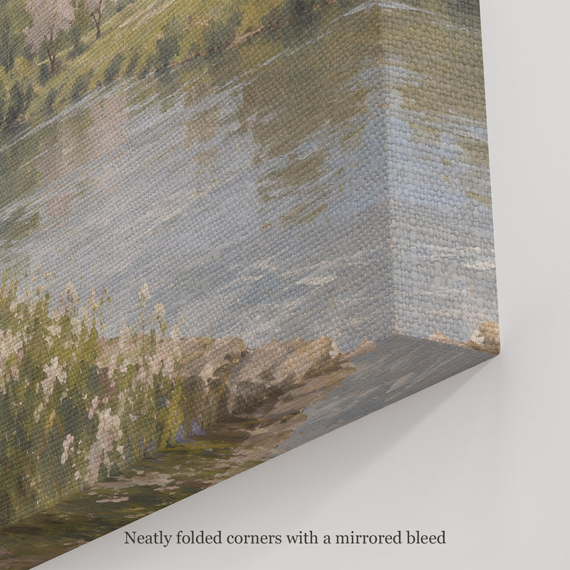 Table by the River Wall Art, canvas corner with neatly folded corners and a mirrored bleed