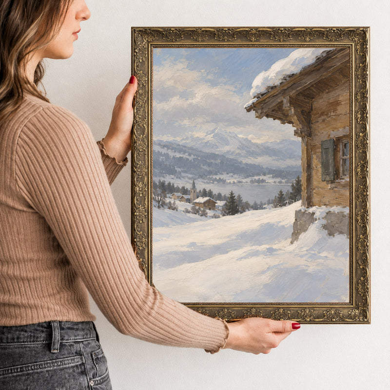 Thaw at the Eaves Wall Art in a Gold Ornate Frame, held to show its size