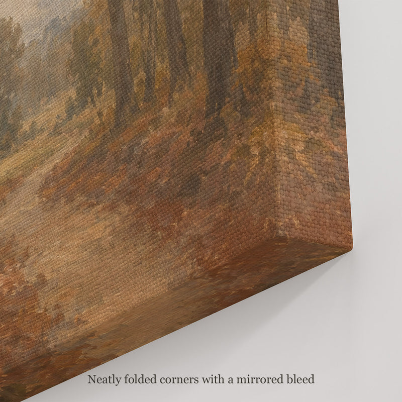 The Beech Avenue Wall Art, canvas corner with neatly folded corners and a mirrored bleed