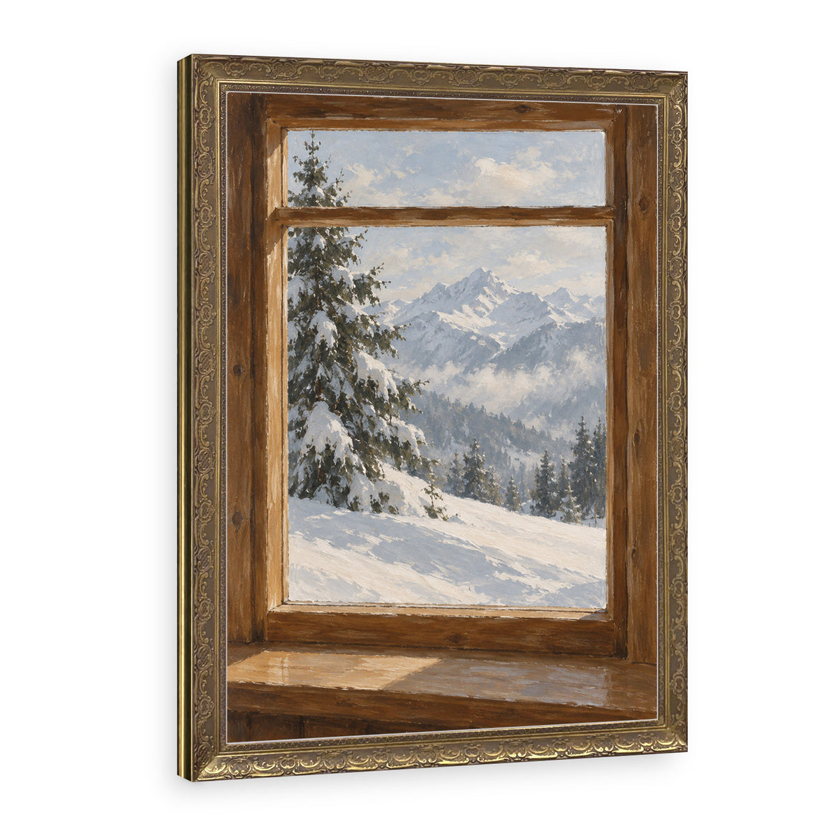 The Chalet Window Wall Art in a Gold Ornate Frame