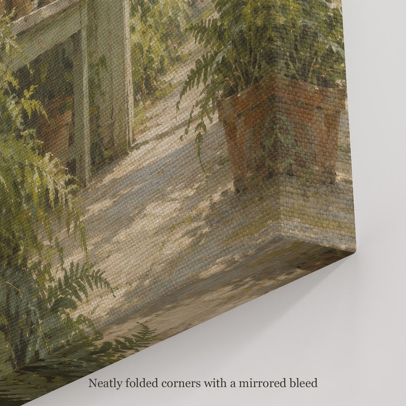 The Fernery Wall Art, canvas corner with neatly folded corners and a mirrored bleed