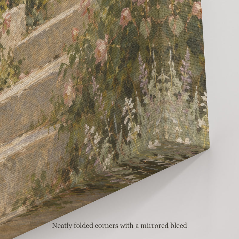 The Flowering Steps Wall Art, canvas corner with neatly folded corners and a mirrored bleed