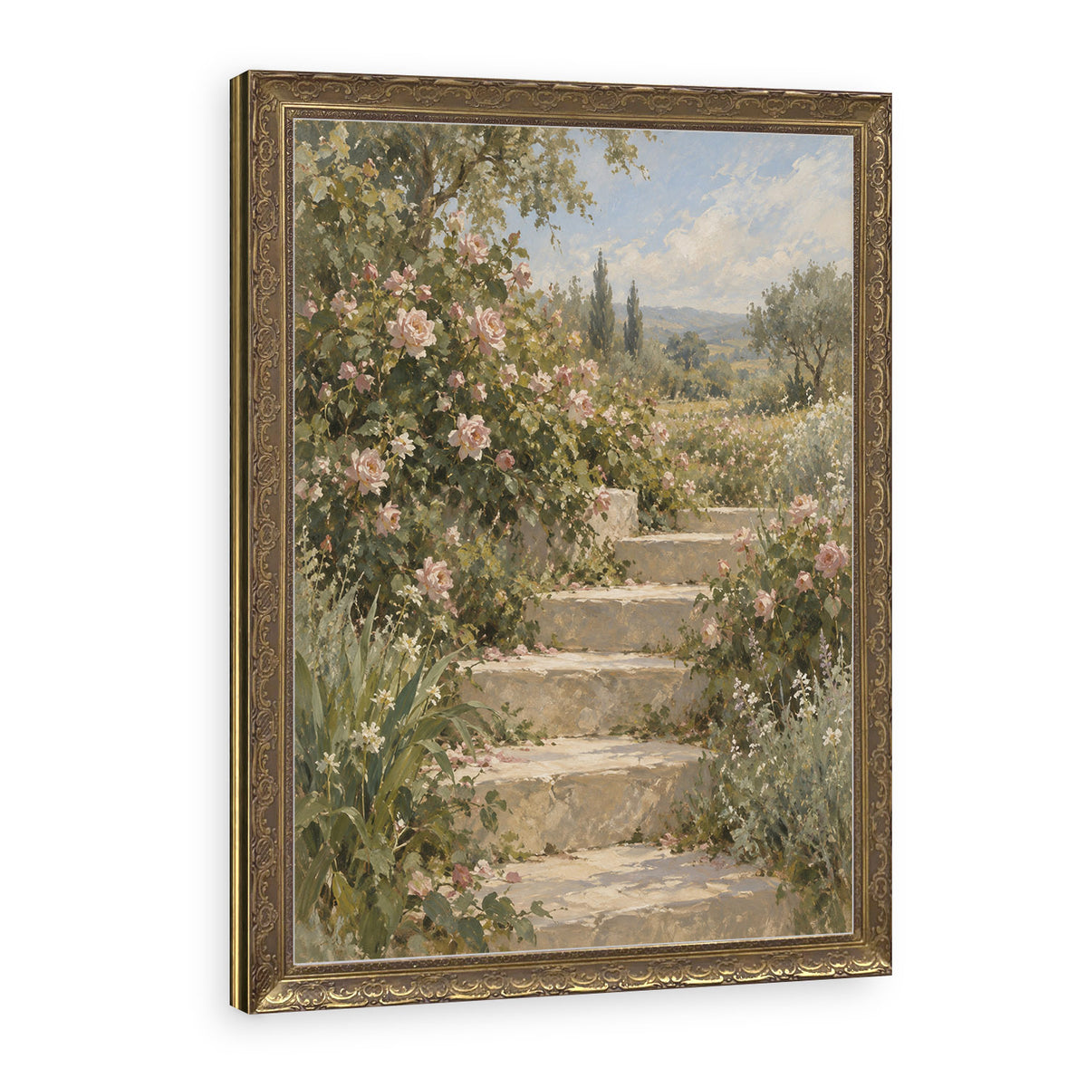 The Flowering Steps Wall Art in a Gold Ornate Frame