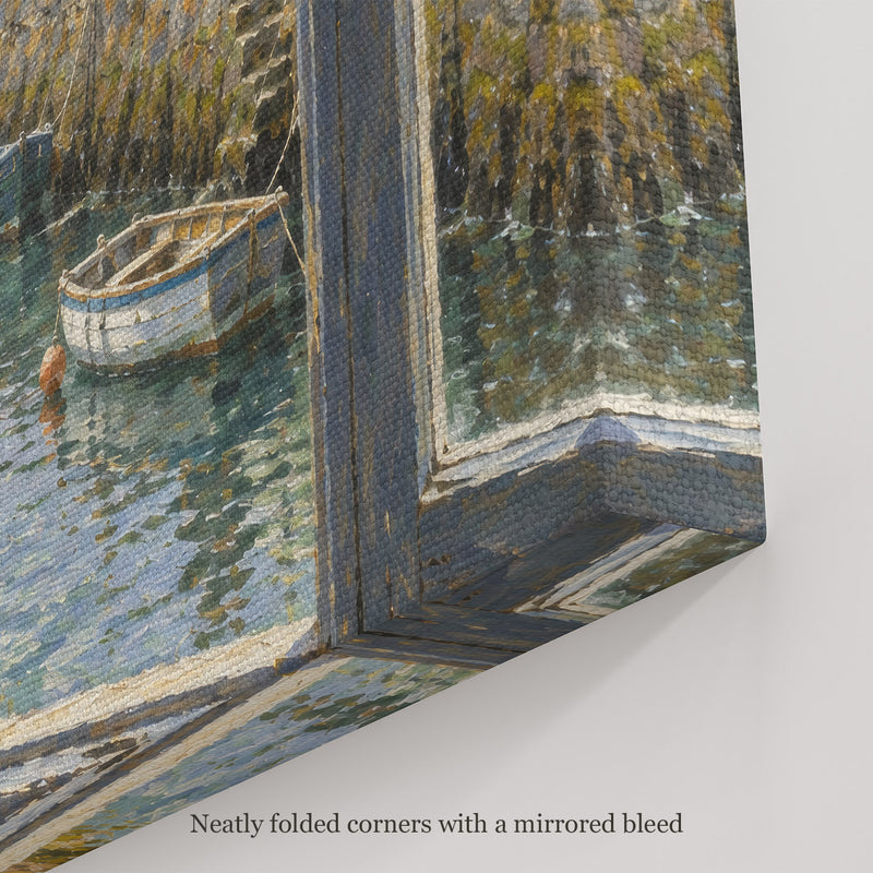 The Harbour Window Wall Art, canvas corner with neatly folded corners and a mirrored bleed