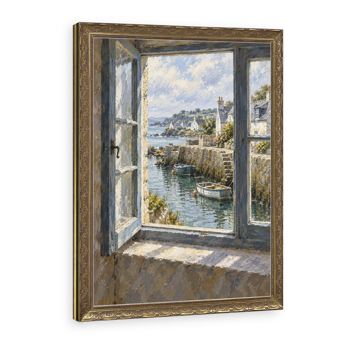 The Harbour Window Wall Art in a Gold Ornate Frame