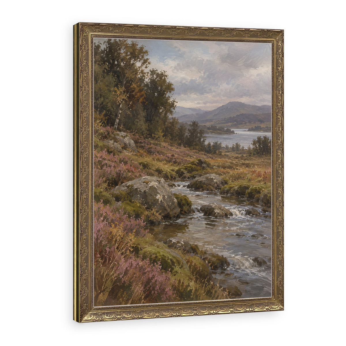 The Highland Burn Wall Art in a Gold Ornate Frame