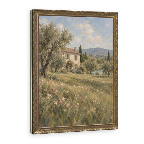 The Limestone Cottage Wall Art in a Gold Ornate Frame
