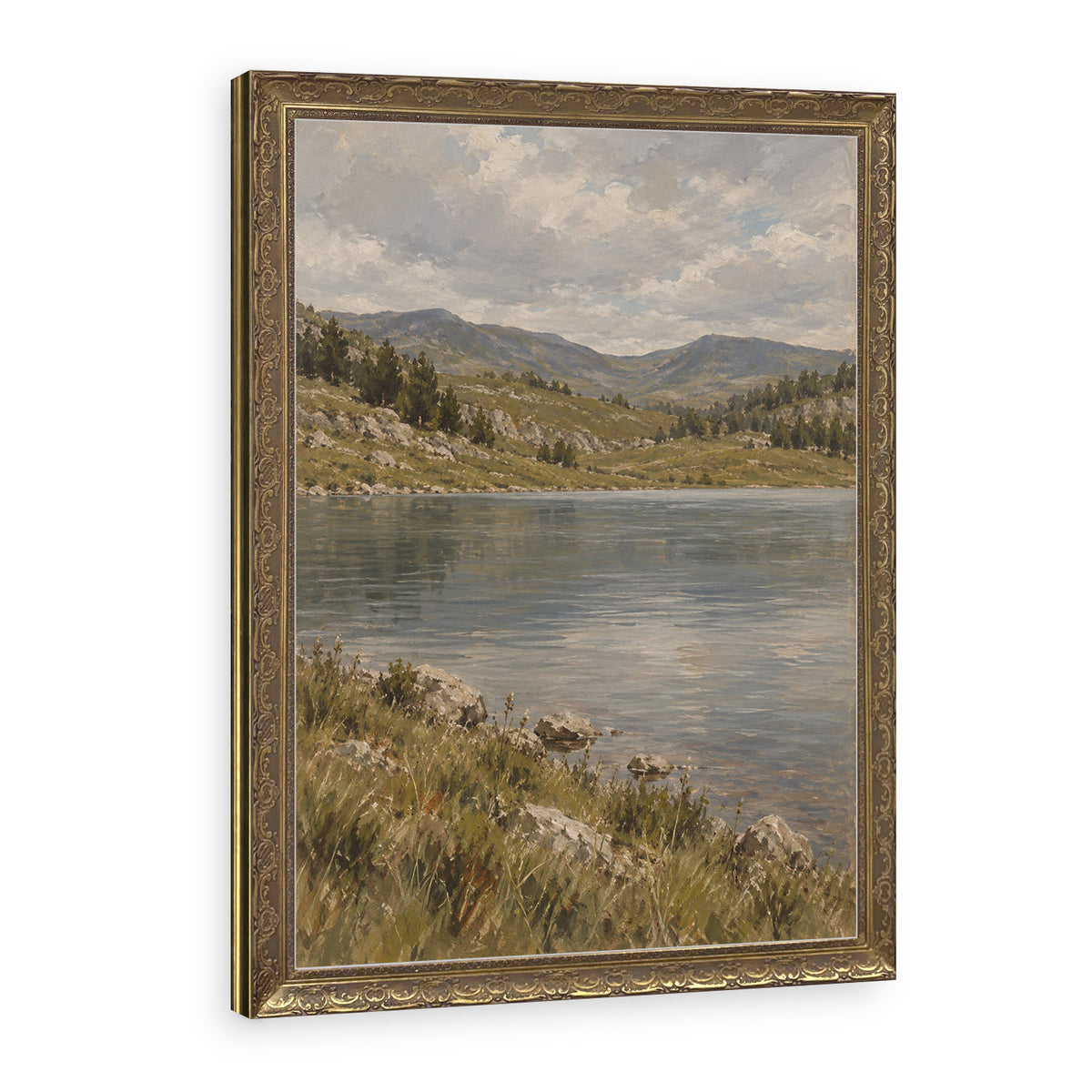 The Mountain Lake Wall Art in a Gold Ornate Frame