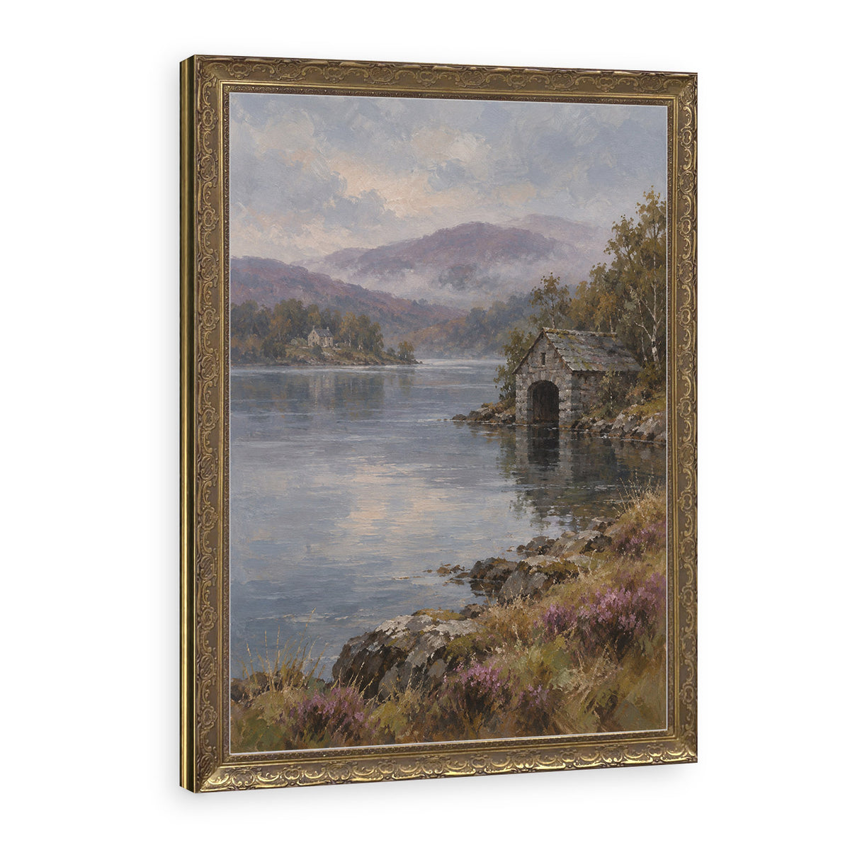 The Old Boathouse Wall Art in a Gold Ornate Frame
