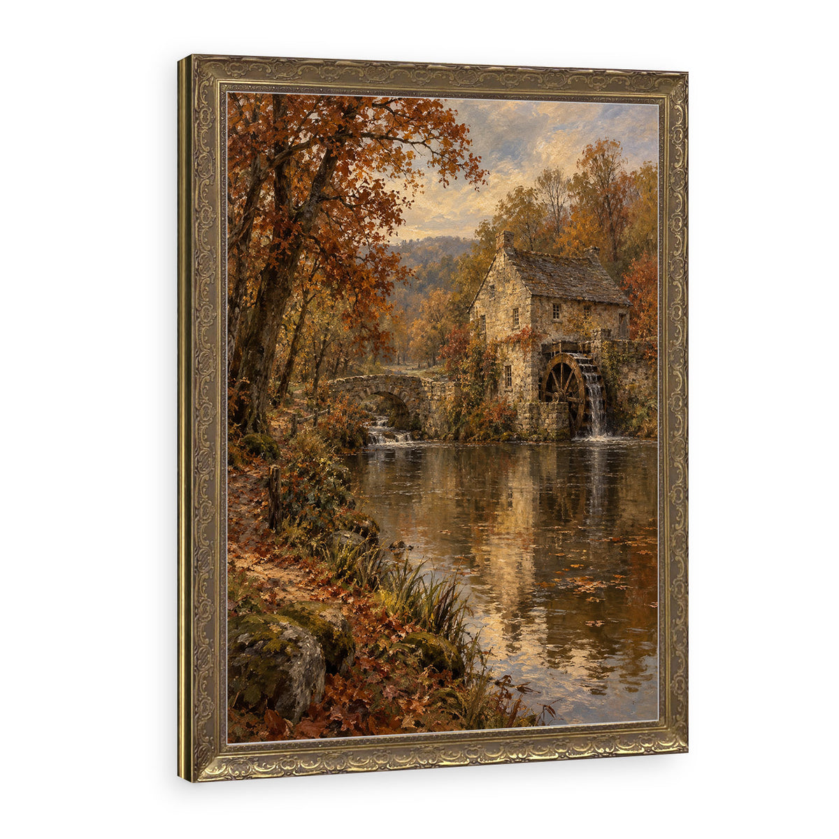 The Old Mill Wall Art in a Gold Ornate Frame