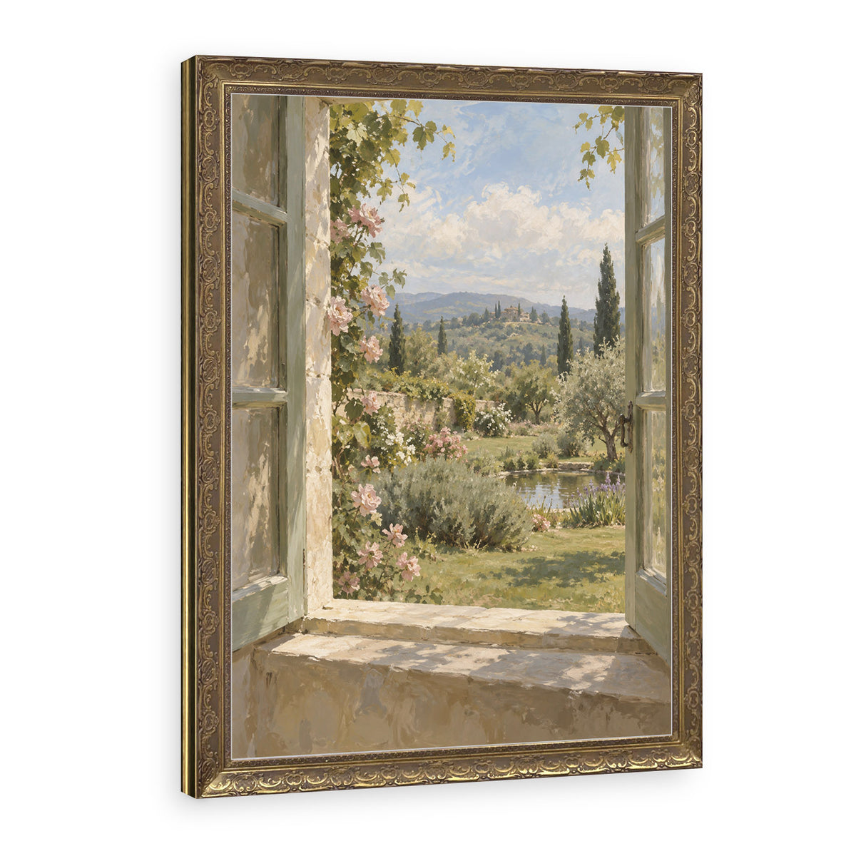 The Open Window Wall Art in a Gold Ornate Frame