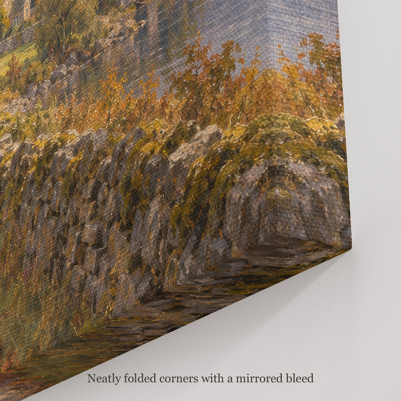 The Path to the Lodge Wall Art, canvas corner with neatly folded corners and a mirrored bleed