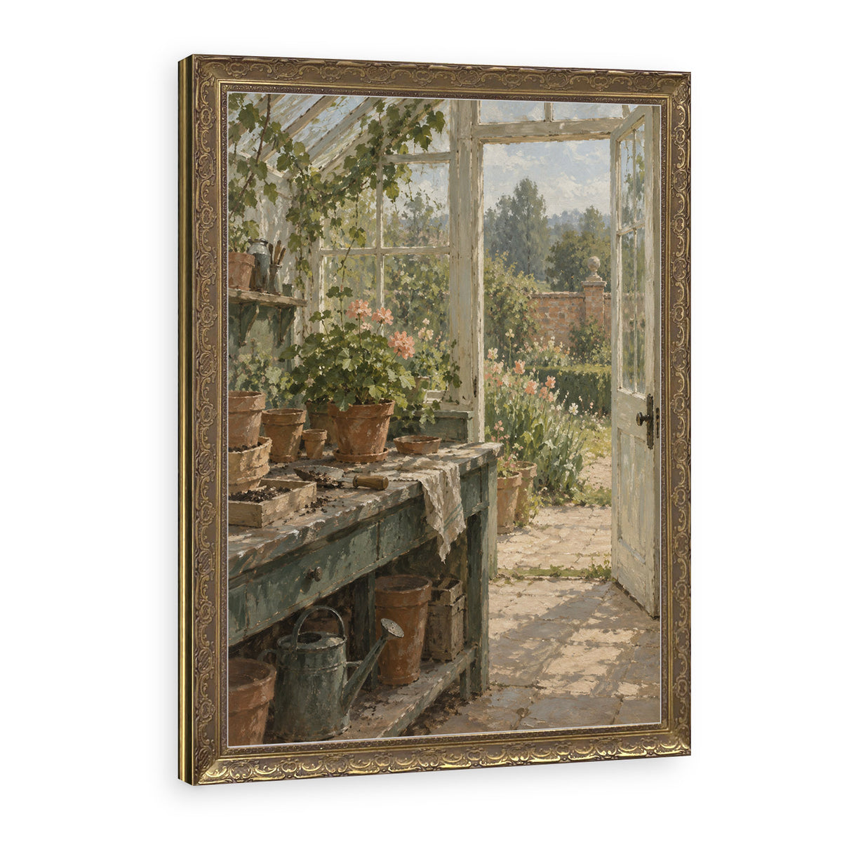 The Potting Bench Wall Art in a Gold Ornate Frame
