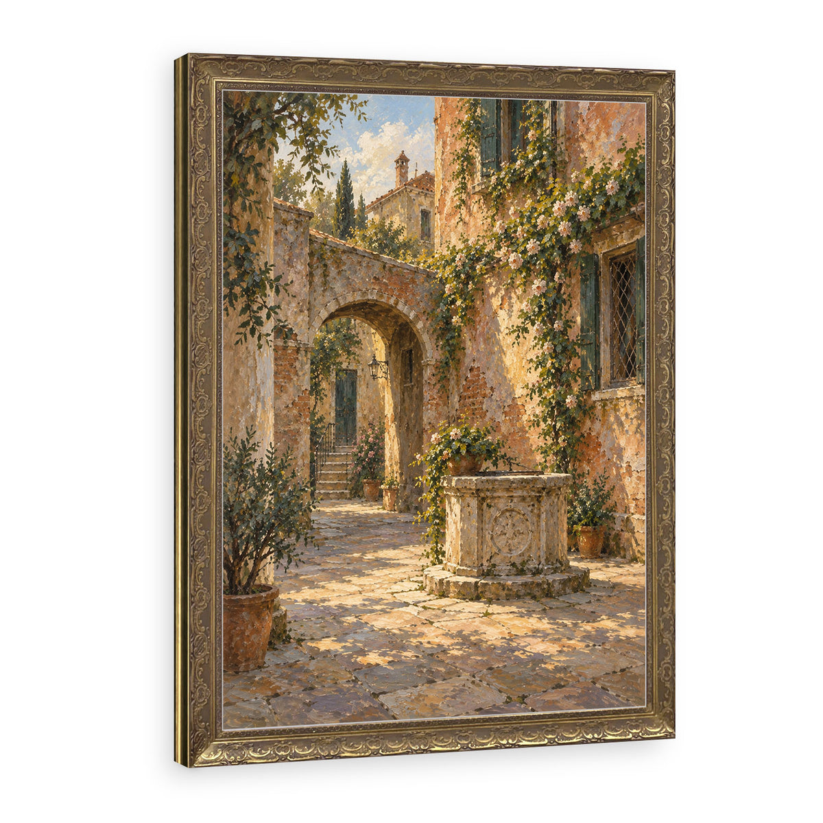 The Quiet Courtyard Wall Art in a Gold Ornate Frame