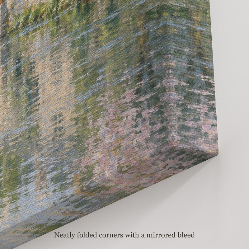 The River Inn Wall Art, canvas corner with neatly folded corners and a mirrored bleed