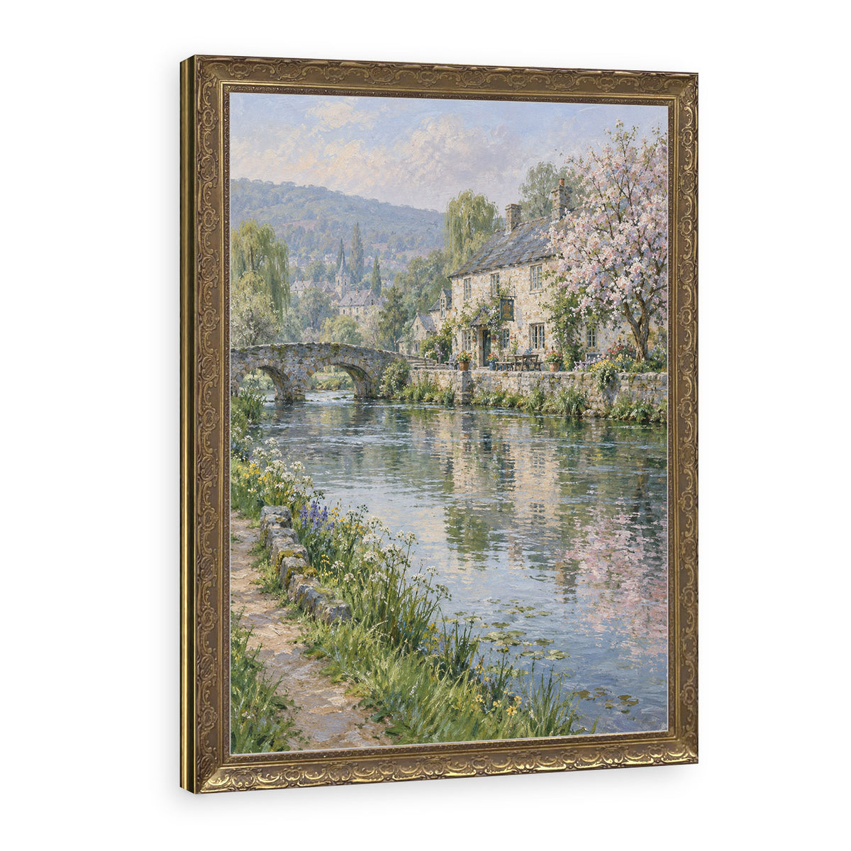 The River Inn Wall Art in a Gold Ornate Frame