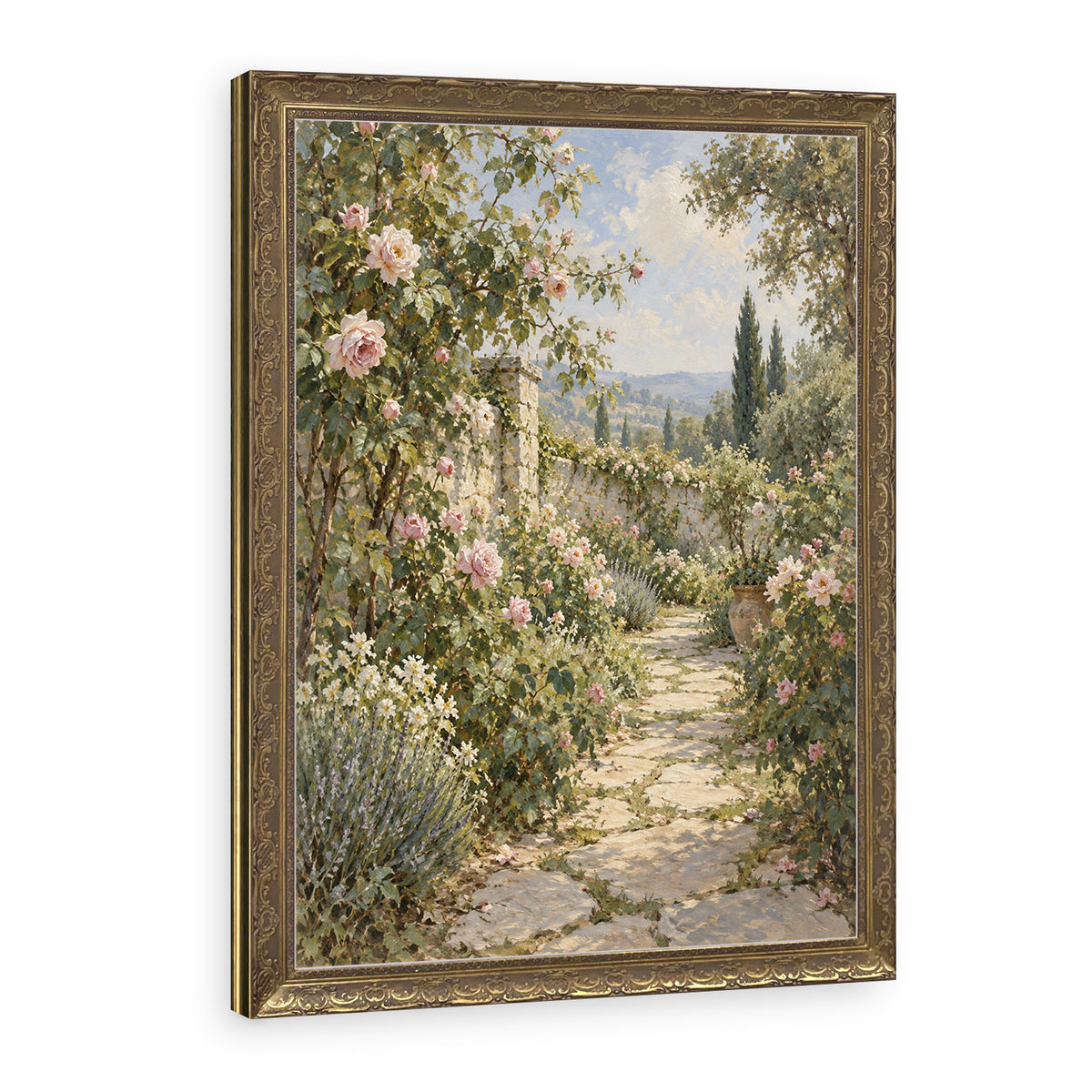 The Rose Walk Wall Art in a Gold Ornate Frame
