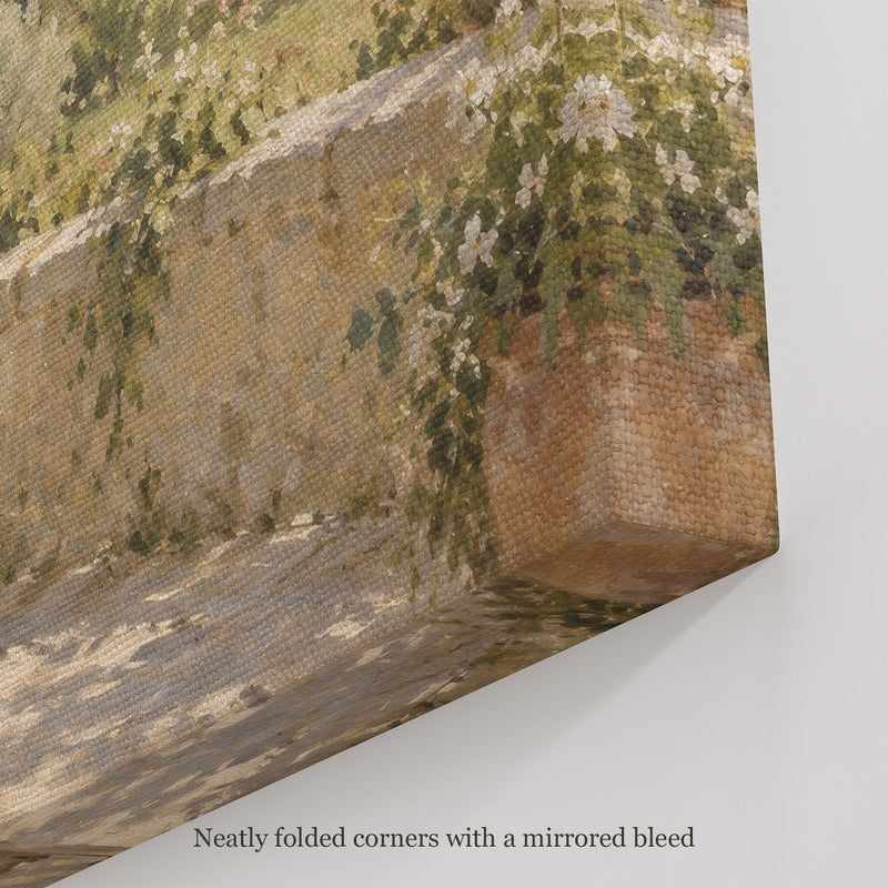The Shaded Terrace Wall Art, canvas corner with neatly folded corners and a mirrored bleed